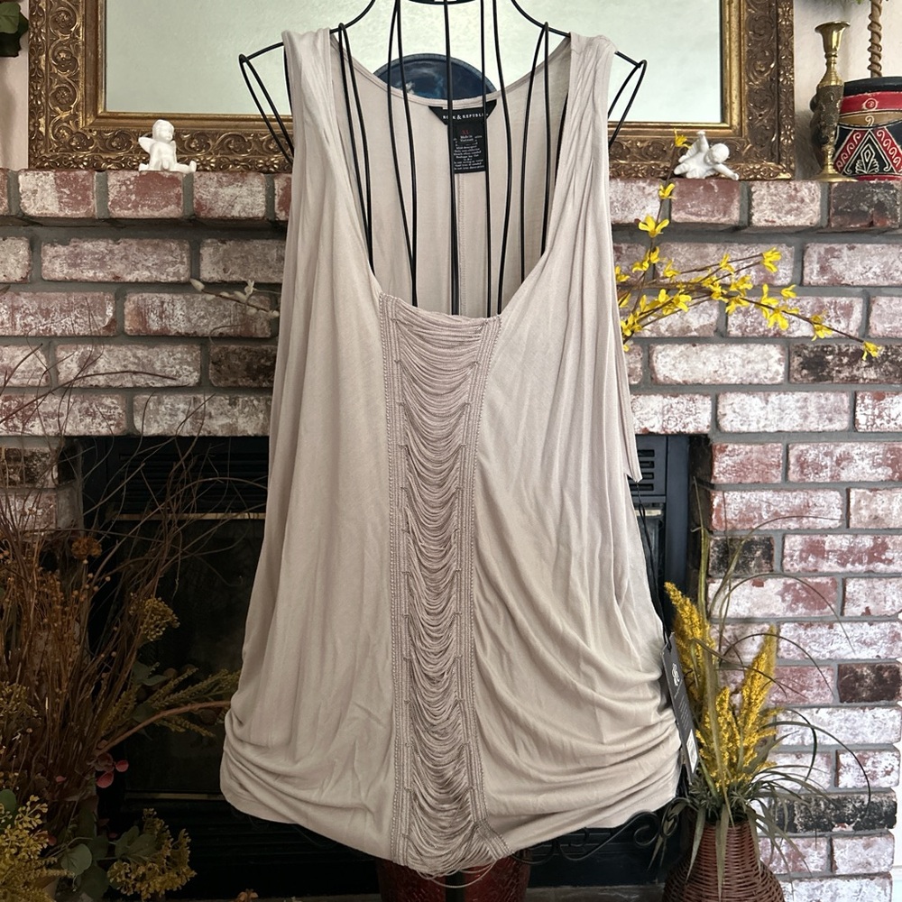 NWT Rock & Republic Women’s Scoop Neck Front Fringe Tank Top Sz XL